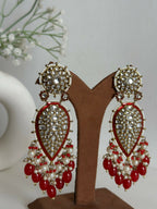 Red Kundan Drop Earrings By House of Ree - Swadesiicart