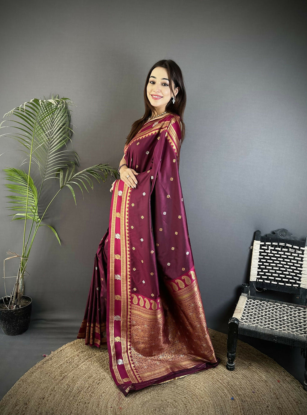 Joban Fashion Maroon Banarasi Soft Silk Woven Saree | Grocsy