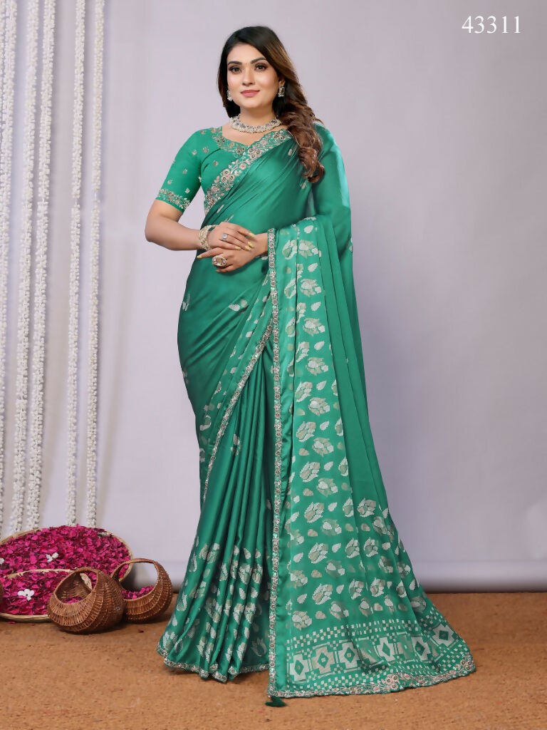 Green Gajji Silk Cord Jari Thread Stone Sequence Saree - Norita Saumya | Grocsy