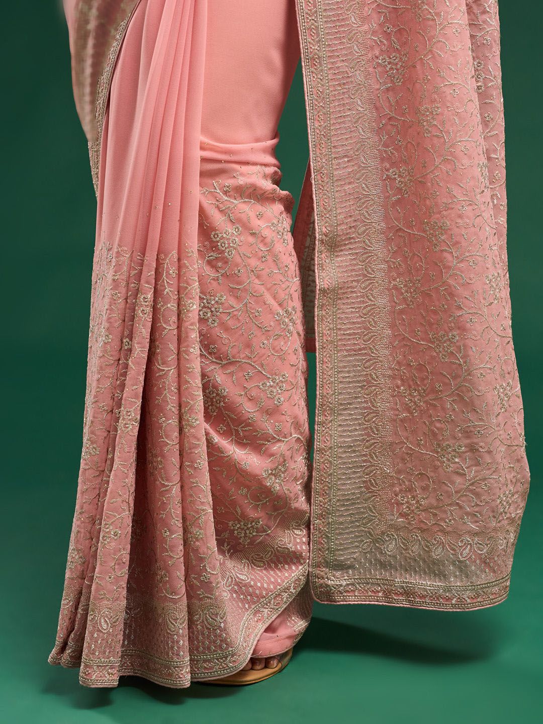 kasee Floral Embroidered Pure Georgette Saree | Grocsy