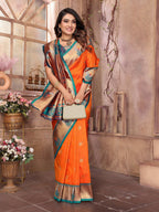Joban Fashion Paithani Orange Woven Soft Silk Saree | Grocsy