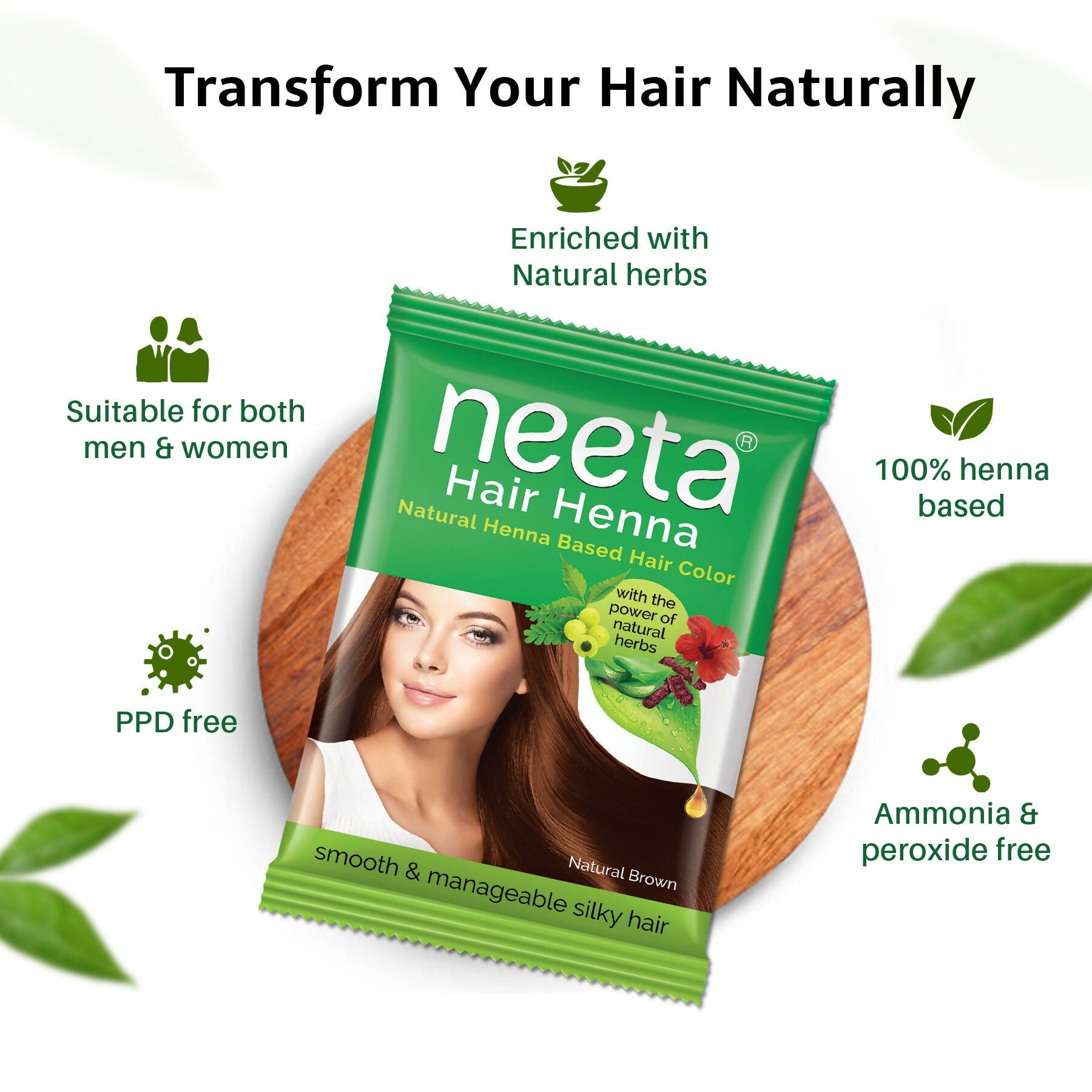 Neeta Henna Powder for Hair, Henna-Based Hair Color Natural Brown (Pack of 8) | Grocsy
