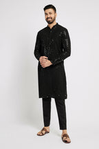 Ethnic India Black Men's Kurta Embellished Viscose Rayon | Grocsy