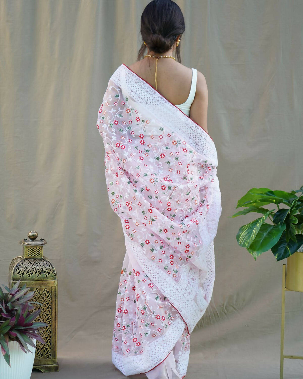 Vamsee Baby Pink Organza Saree | Grocsy