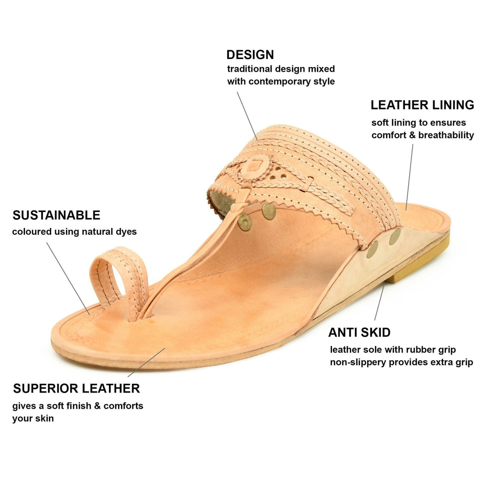 Stepsoft Men'S Natural Kolhapuri Chappal | Handcrafted Ethnic Slip-On Leather Footwear | Grocsy