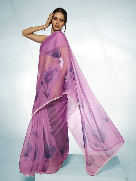 Purple Organza Designer Printed Saree - Shezlin | Grocsy