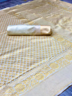 DEIANA'S Beautiful Designer Golden zari Soft Lichi Silk Saree - White | Grocsy