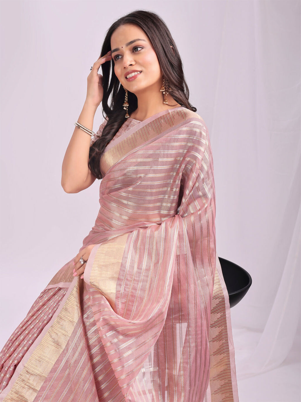 Shree Shyam Fashion Organza Pink Saree | Grocsy
