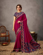 Deep Magenta And Purple Silk Georgette Cord And Sequins Embroidery Saree - Norita Arinya | Grocsy