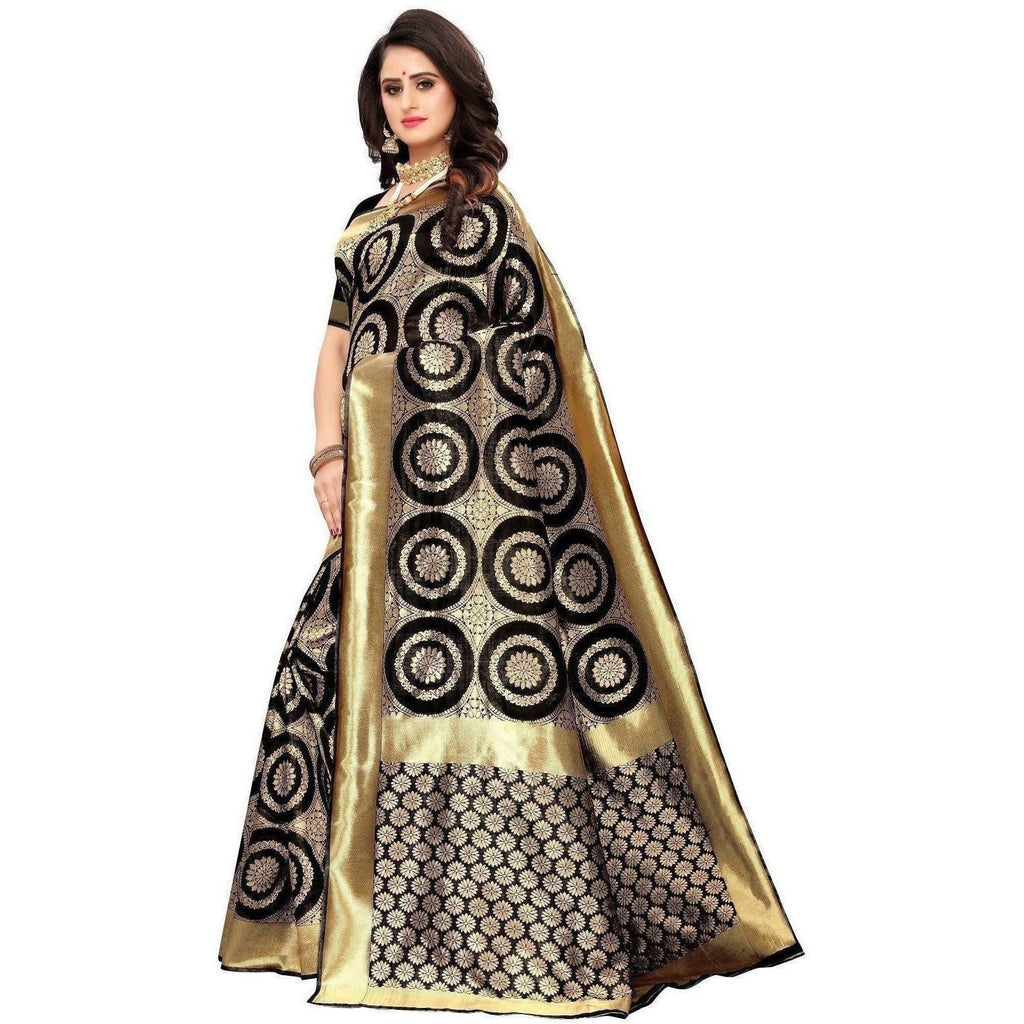Vamika Banarasi Jaquard Black Weaving Saree (Banarasi 26) | Grocsy