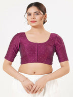 Joban Fashion Plum Taffeta Silk Elbow Sleeveless Front Open Blouse | Grocsy