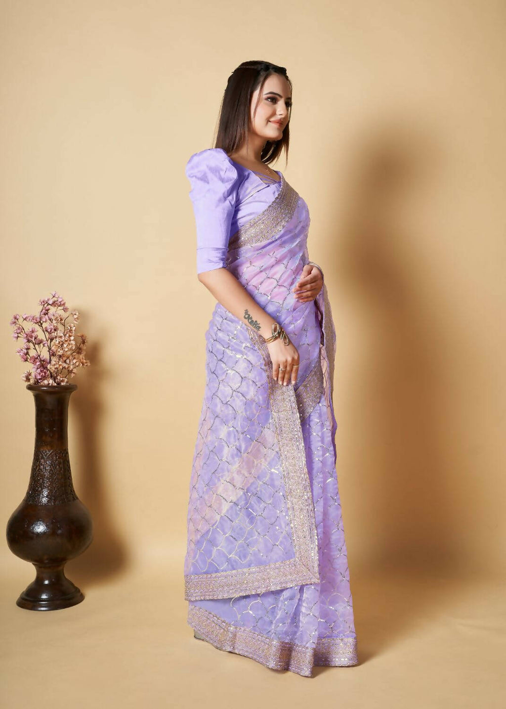 Vamsee Blue Organza Saree | Grocsy