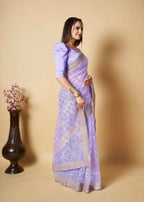 Vamsee Blue Organza Saree | Grocsy
