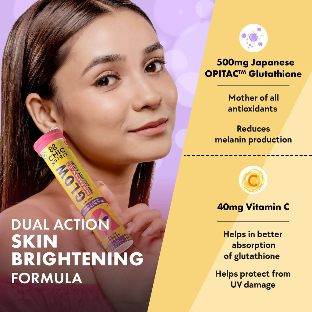 Chicnutrix Glow 500mg Effervescent Tablets - Black Currant Flavour Antioxidants For Clear, Glowing Skin | Grocsy