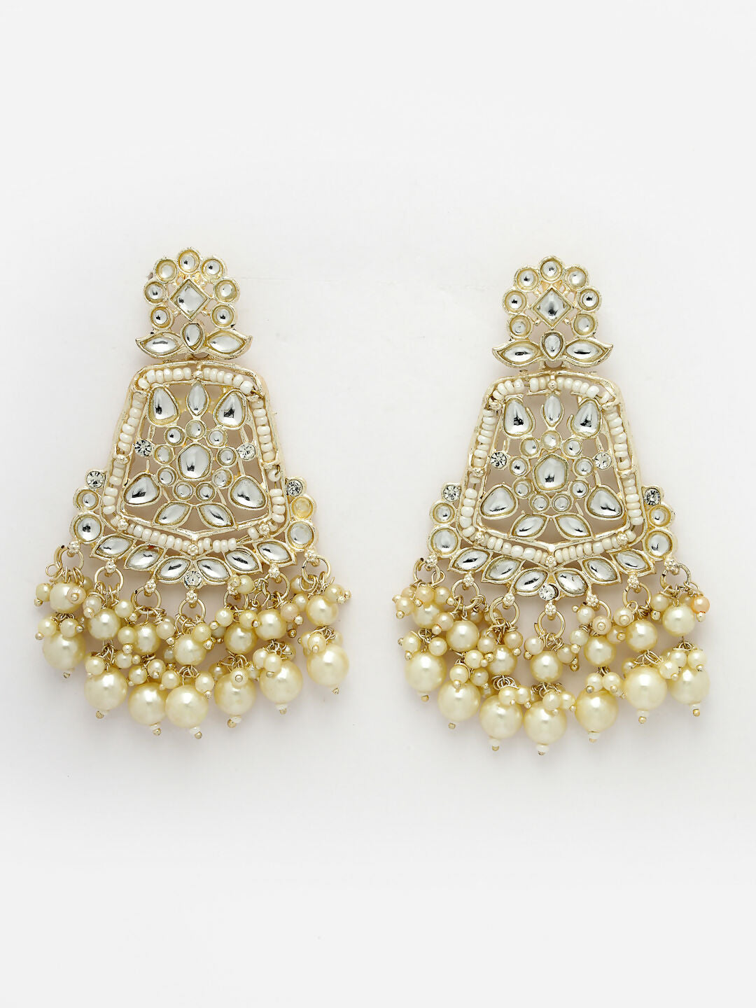 NVR Women Gold-Polished Kundan Drop Earrings | Grocsy