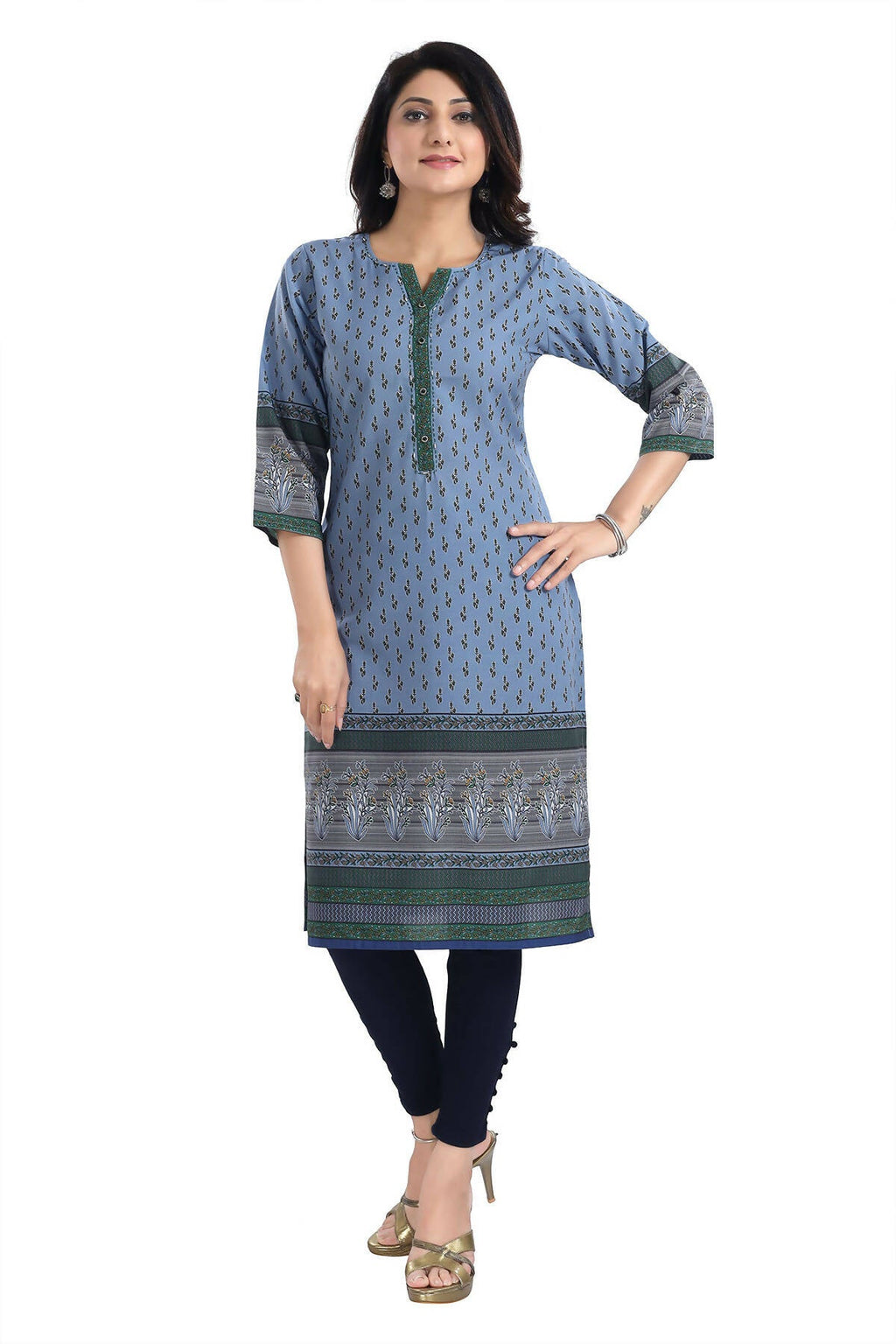 Snehal Creations Aesthetic Blue Digital Print Cotton Slub Long Kurti Tunic | Grocsy