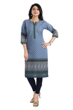 Snehal Creations Aesthetic Blue Digital Print Cotton Slub Long Kurti Tunic | Grocsy