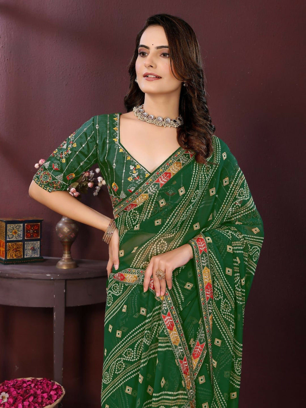 Ai Fashion Green Georgette Digital Print Party Wear Saree | Grocsy