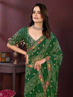 Ai Fashion Green Georgette Digital Print Party Wear Saree | Grocsy
