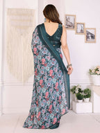 PR Fashion Morpich Bright Moss Satin Patta Printed Saree | Grocsy
