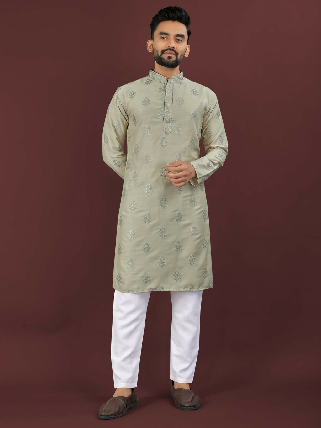 Anaita Green Embroidered Silk Straight Kurta | Grocsy