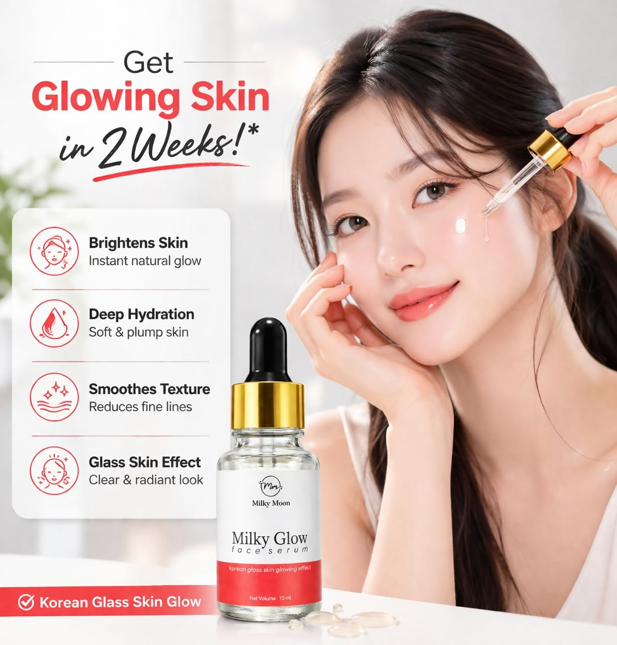Milky Moon Glow Face Serum, Korean Glass Skin Glowing Effect, Brightens Skin, Deep Hydration | Grocsy