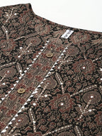 Yufta Women Black Ethnic Motifs Printed Pure Cotton Kurta with Trouser and Dupatta | Grocsy