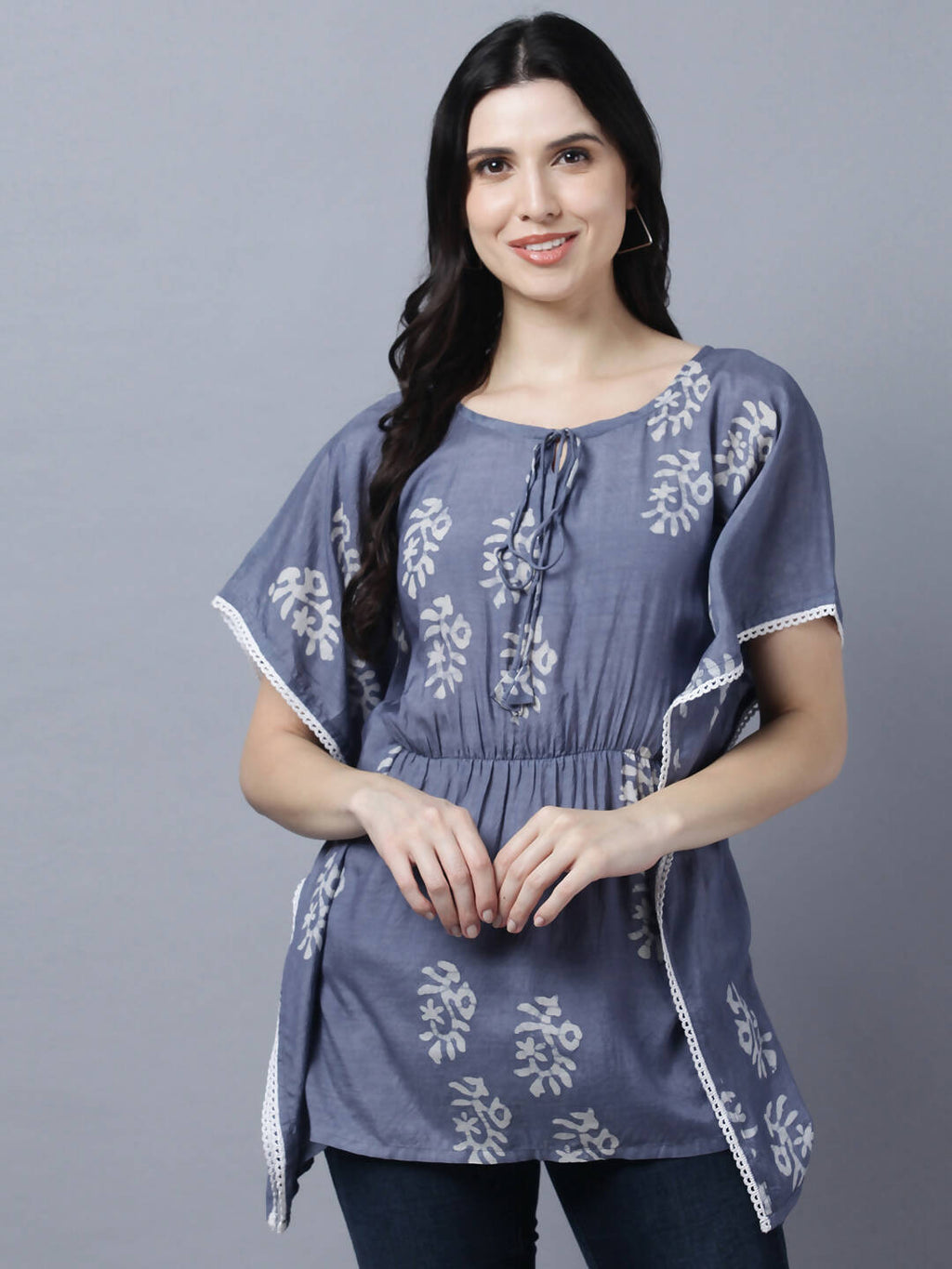 Myshka Stylish Dark Grey Silk Short Sleeve Women's Kaftan | Grocsy