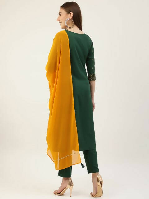 FIORRA Women's Green Poly Crepe Straight Kurta Pant With Dupatta | Grocsy