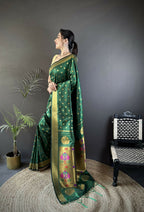 Joban Fashion Green Polka Dot Lichi Silk Paithani Silk Saree | Grocsy