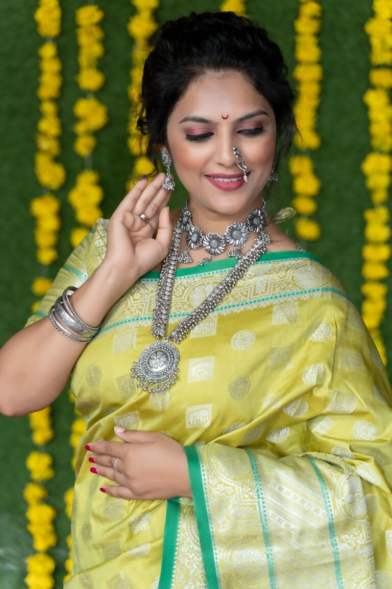 Jyoti Fashion Women's Green Soft Handloom Silk Zari Woven Saree with Blouse | Grocsy