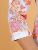 Aramya A-line Kantha Cotton Floral Print Women's Kurta - White | Grocsy