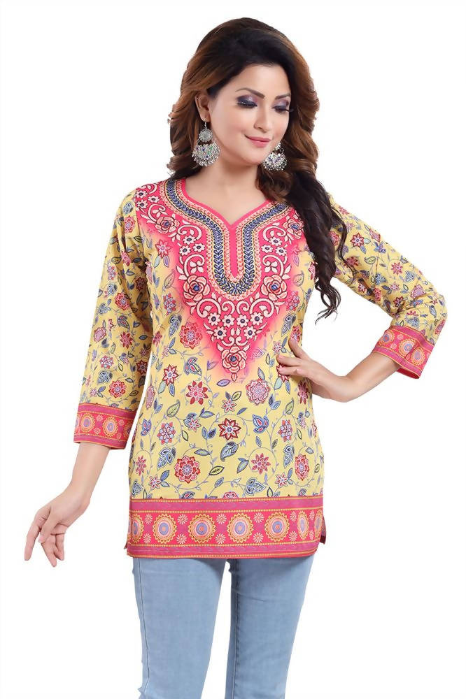 Snehal Creations Alluring Faux Crepe Printed Short Kurti Tunic | Grocsy