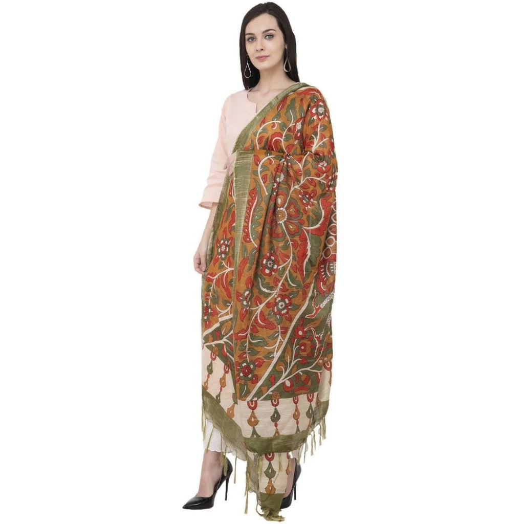 A R Silk Modal Kalamkari Printed Fancy Green Dupatta | Grocsy