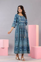 Juniper Women Blue Shantoon Floral Printed Maxi Dress | Grocsy
