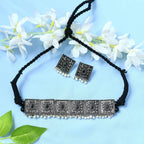 Mominos Fashion Johar Kamal Statement Silver-Plated Brass Finish Kundan/Pearls Choker For Women (Black) | Grocsy