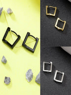NVR Men's Set of 3 Multicolor Rhodium-Plated Geometric Shape Stainless Steel Hoop Earrings