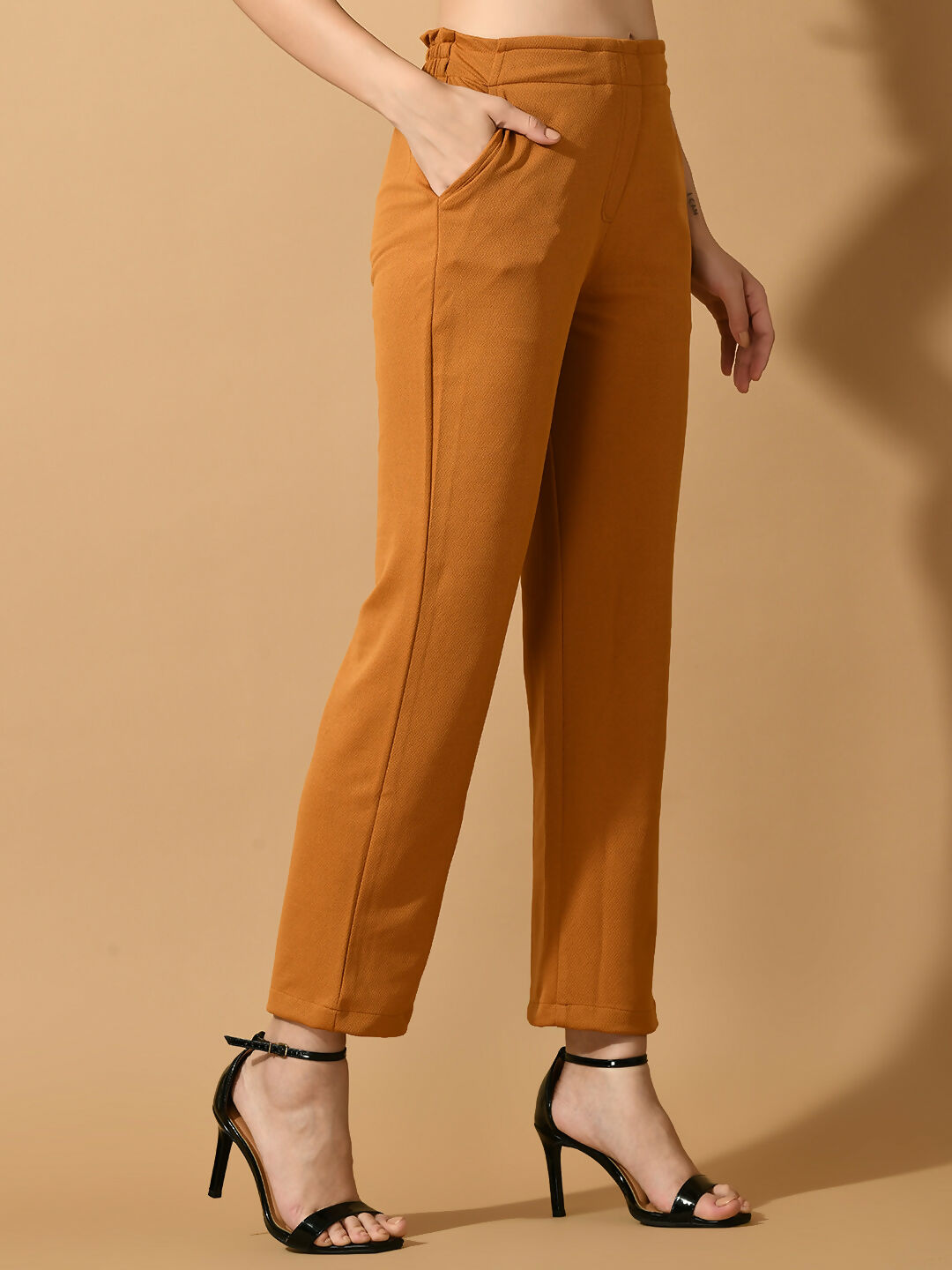 Myshka Women's Mustard Straight Fit Party Trouser | Grocsy