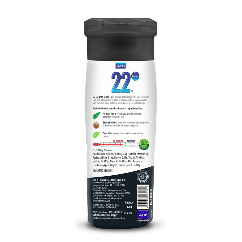VI-JOHN 22 Degree Cooling Talc Beat the Heat Musk, Neem and Mint | Grocsy