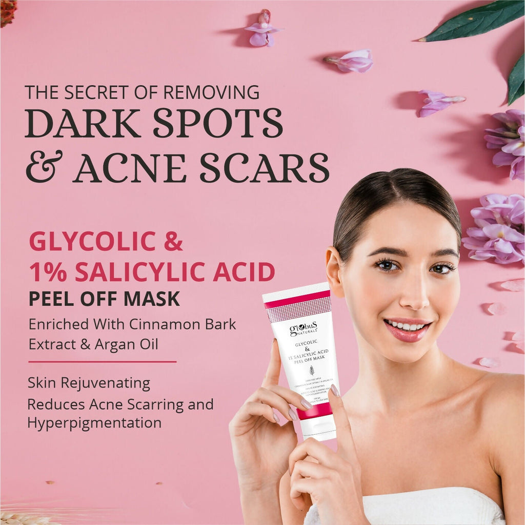 Globus Naturals Glycolic & 1% Salicylic Acid Anti Acne Peel Off Mask | Grocsy