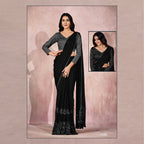 Black Lycra Embroidery Designer Saree With Blouse - Mohmanthan Sitaarah | Grocsy