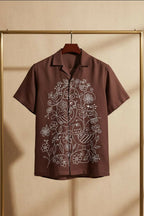 Botan — Brown Embroidered Cotton Shirt by Hilo Design | Grocsy