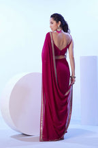 Pink Satin Moss Solid Designer & Lace Work Saree - Samaa | Grocsy