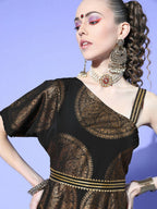 Ahalyaa Women Black Colour Crepe Printed Top Palazzo Set | Grocsy