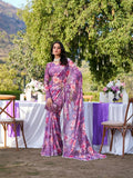 Vastranavya Onion Weightless Marble Printed & Pearl Lace Border Saree with Unstitched Blouse | Grocsy