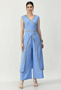 Women's Blue Rayon Kurti And Palazzo With Multi Coloured Lace At Neck And Front - G & A Apparels | Grocsy