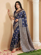 Shree Shyam Fashion Navy Blue Silk Blend Saree | Grocsy
