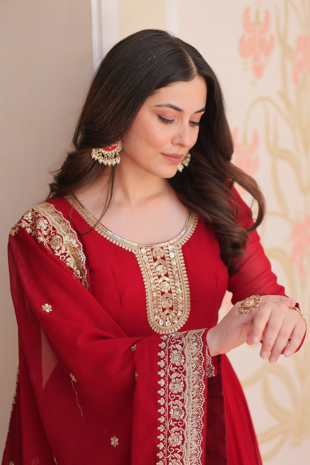 Joban Fashion Maroon Georgette Sequence Embroidery Work Kurta Set | Grocsy