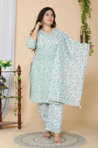 Miravan Women's Plus Size Floral Printed Straight Kurta And Palazzo With Dupatta Set | Grocsy
