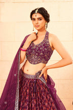 Purple Faux Georgette Sequence work Lehenga Choli with Dupatta - Dhvani | Grocsy